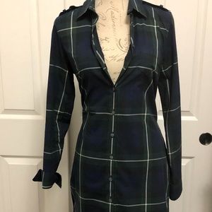 BROOKS BROTHERS Black Green Plaid Button Dress
